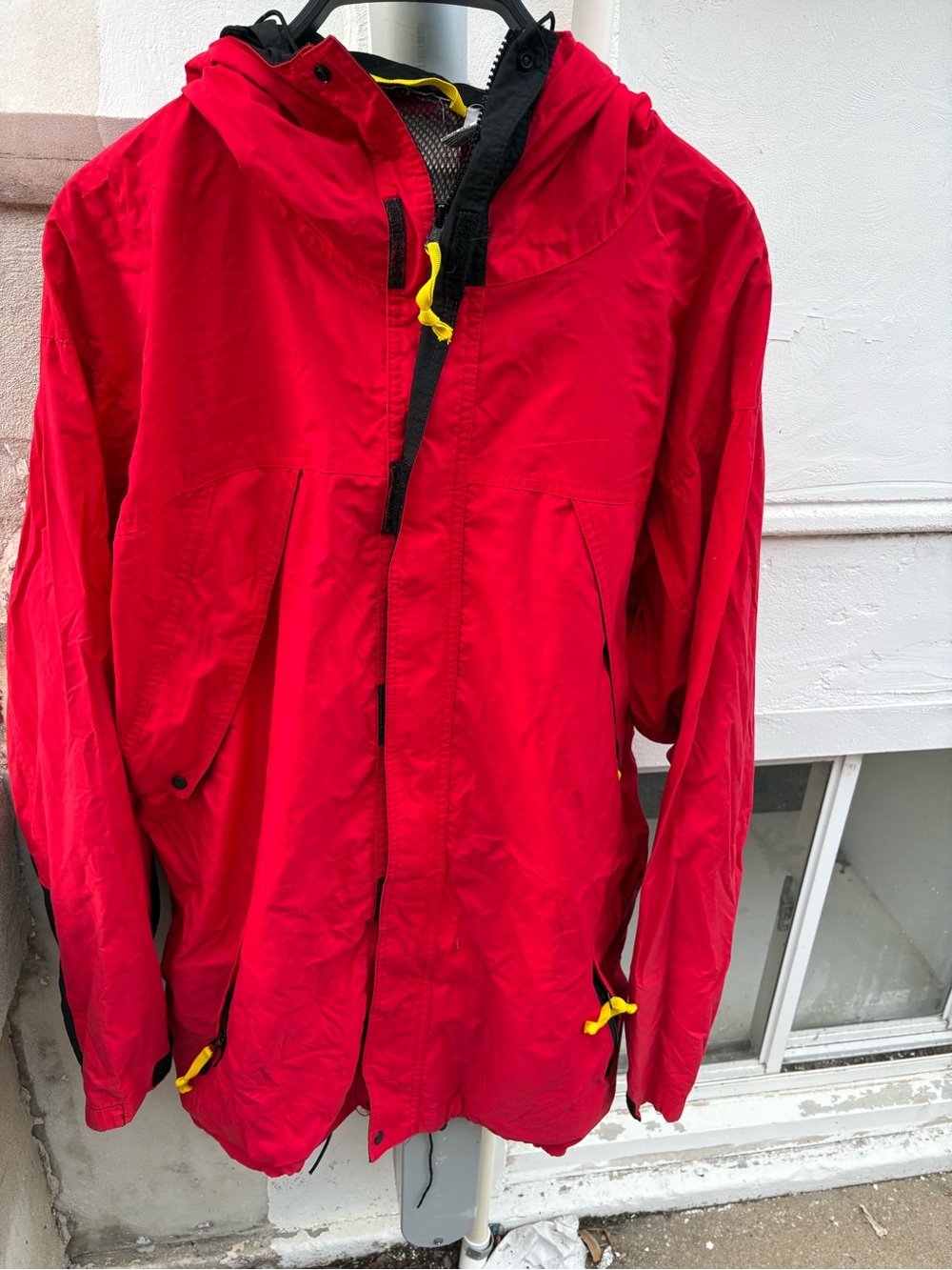 Men's Red Hooded Waterproof Jacket - Casual Outdoor Coat